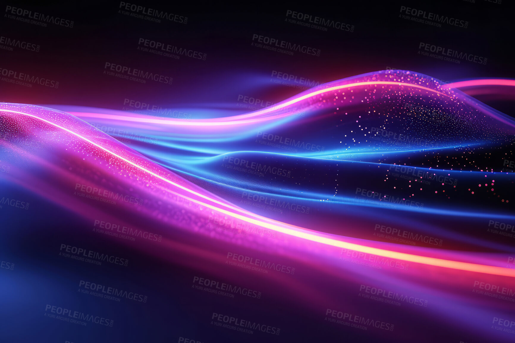 Buy stock photo Neon lines, graphic and background illustration. Wallpaper, futuristic and electrifying designs for digital art, creativity and information technology in mesmerizing style, abstract colour and waves