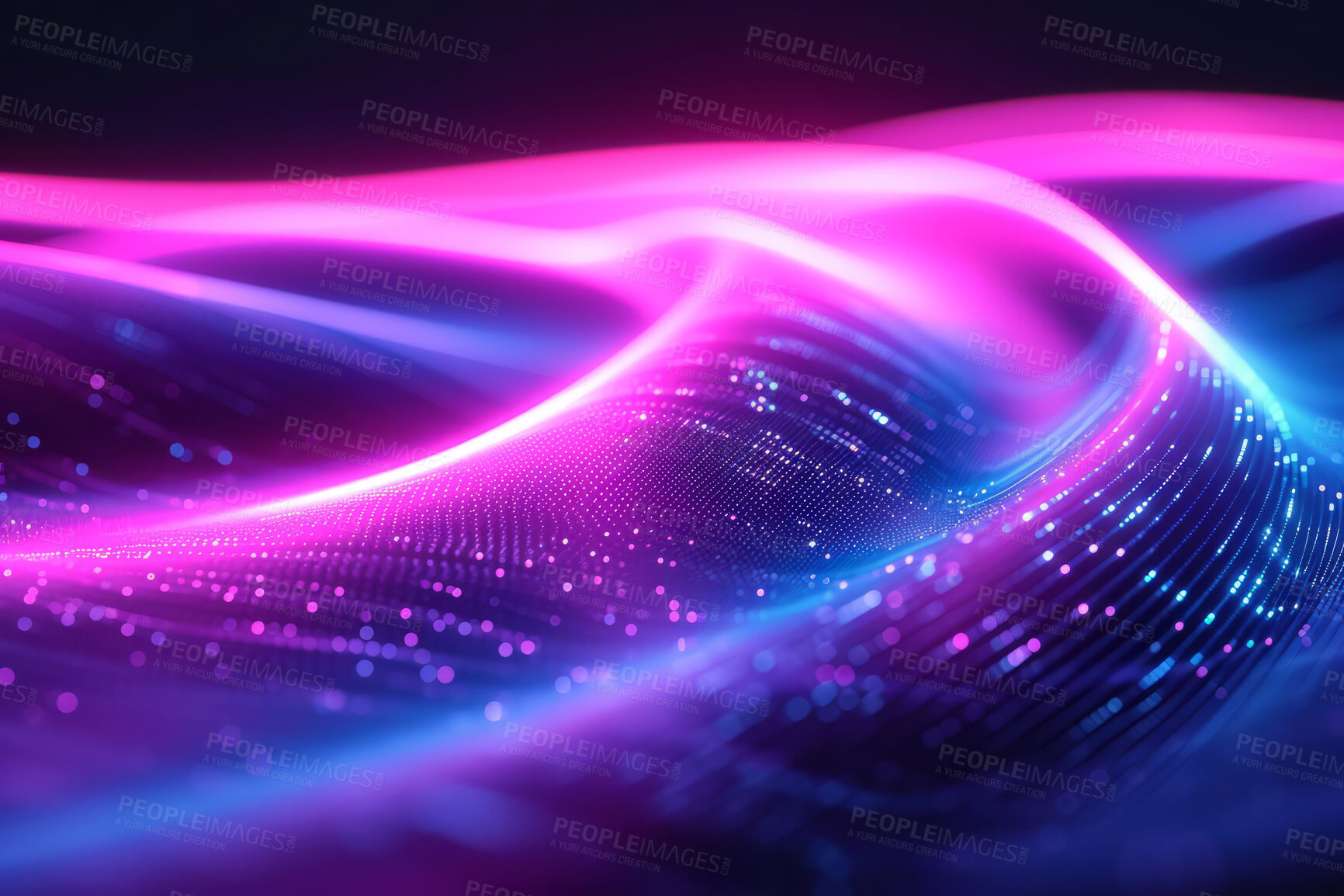 Buy stock photo Neon lines, graphic and background illustration. Wallpaper, futuristic and electrifying designs for digital art, creativity and information technology in mesmerizing style, abstract colour and waves