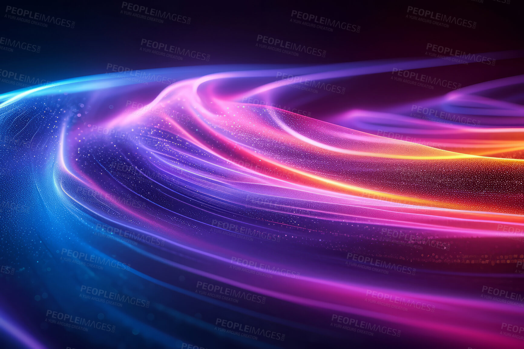 Buy stock photo Neon lines, graphic and background illustration. Wallpaper, futuristic and electrifying designs for digital art, creativity and information technology in mesmerizing style, abstract colour and waves