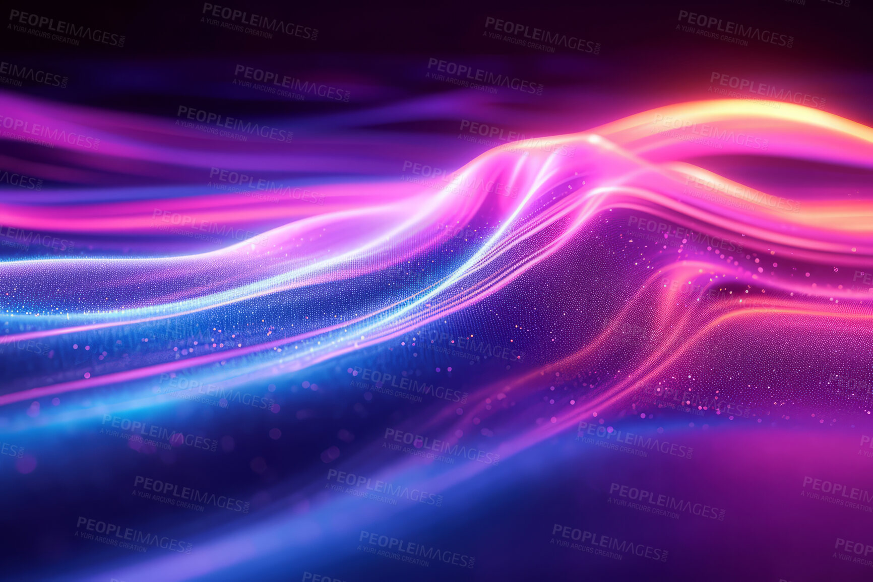 Buy stock photo Neon lines, graphic and background illustration. Wallpaper, futuristic and electrifying designs for digital art, creativity and information technology in mesmerizing style, abstract colour and waves