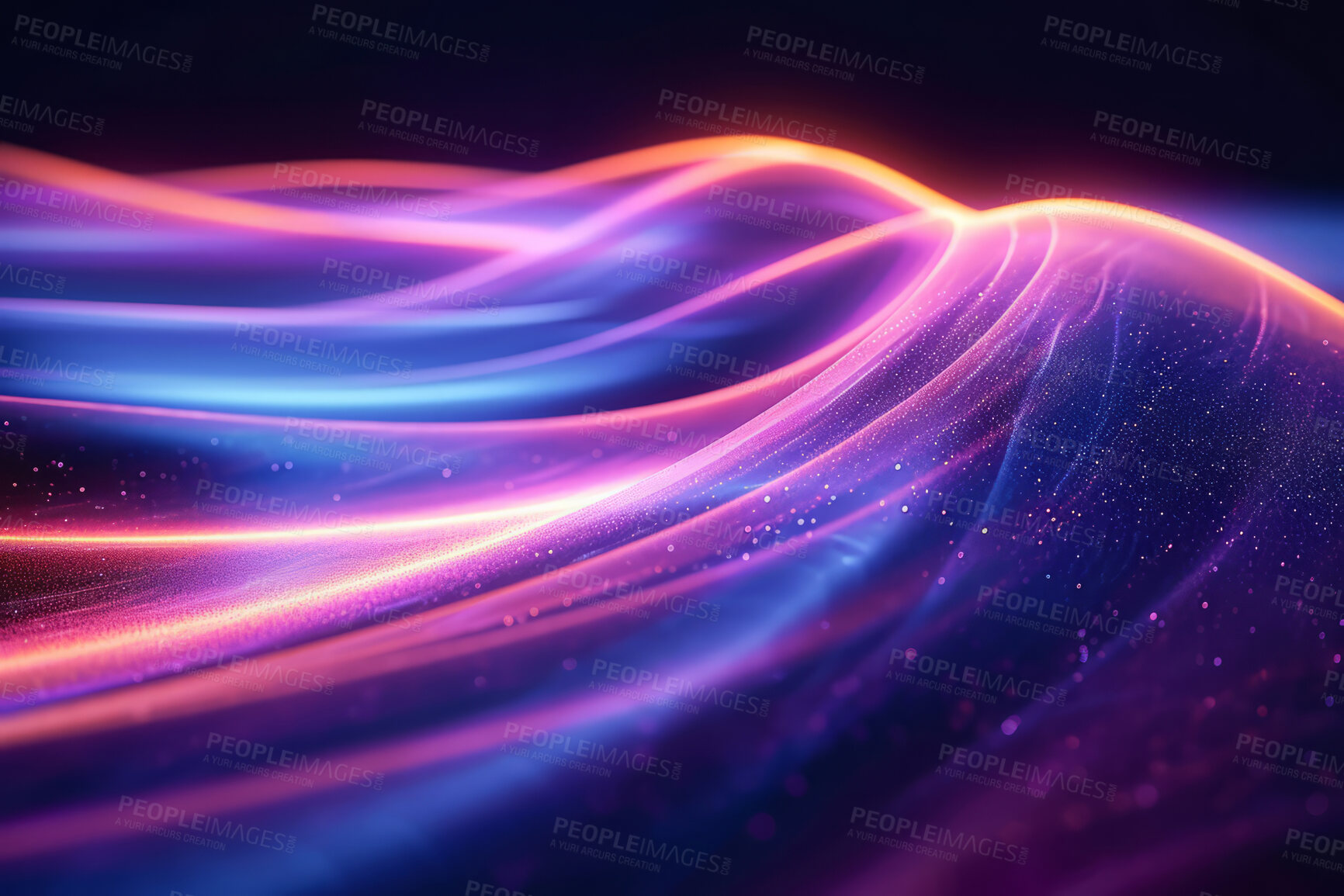 Buy stock photo Neon lines, graphic and background illustration. Wallpaper, futuristic and electrifying designs for digital art, creativity and information technology in mesmerizing style, abstract colour and waves