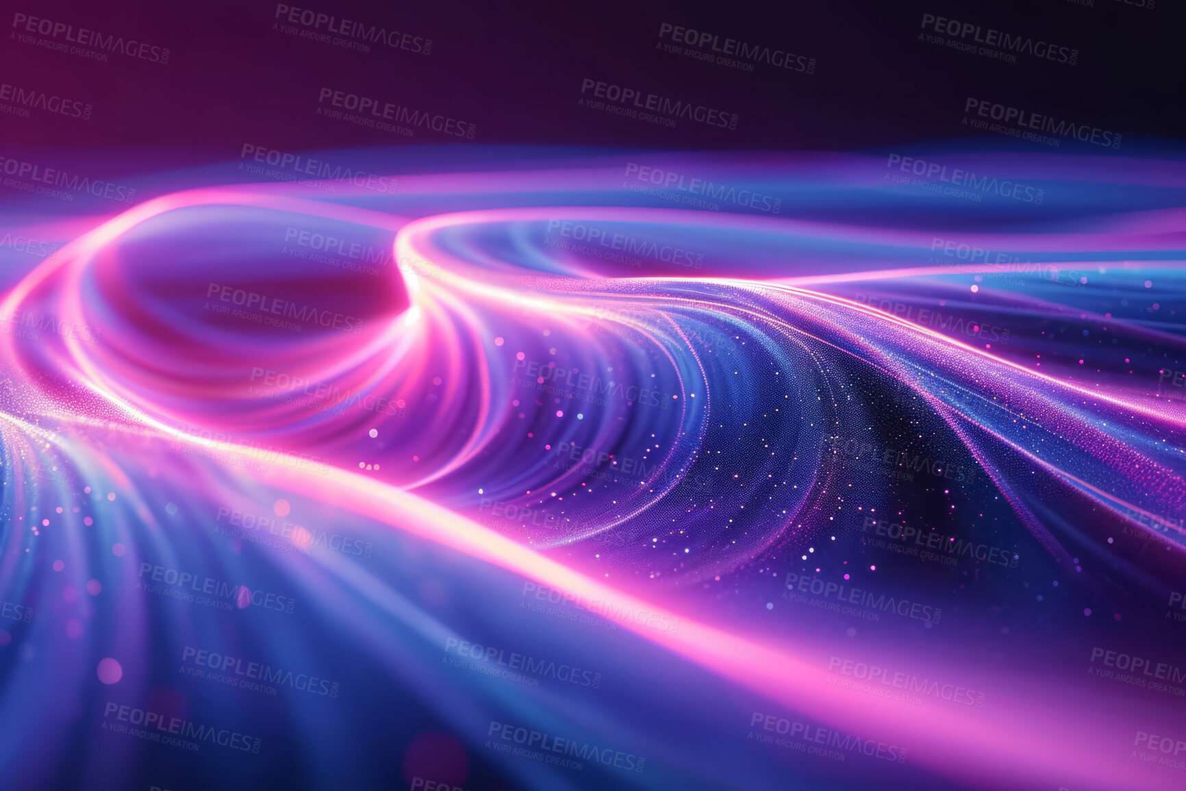 Buy stock photo Neon lines, graphic and background illustration. Wallpaper, futuristic and electrifying designs for digital art, creativity and information technology in mesmerizing style, abstract colour and waves