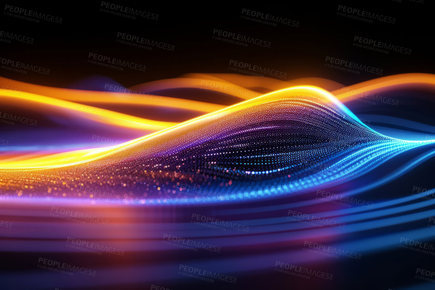 Buy stock photo Neon lines, graphic and background illustration. Wallpaper, futuristic and electrifying designs for digital art, creativity and information technology in mesmerizing style, abstract colour and waves