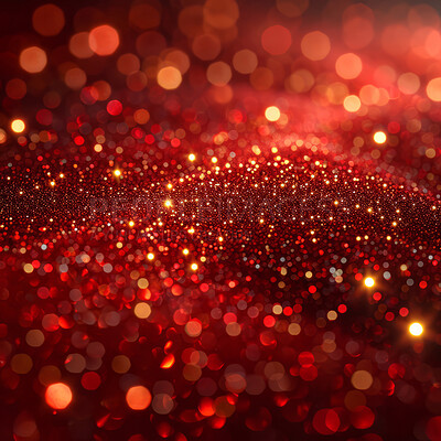 Buy stock photo Abstract red particles, futuristic background and glow with wave surface, wallpaper and smooth designs for digital art, creativity and information technology in elegant style and glossy smooth bokeh