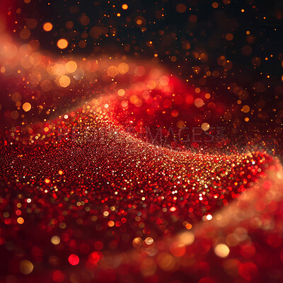 Abstract red particles, futuristic background and glow with wave surface, wallpaper and smooth designs for digital art, creativity and information technology in elegant style and glossy smooth bokeh