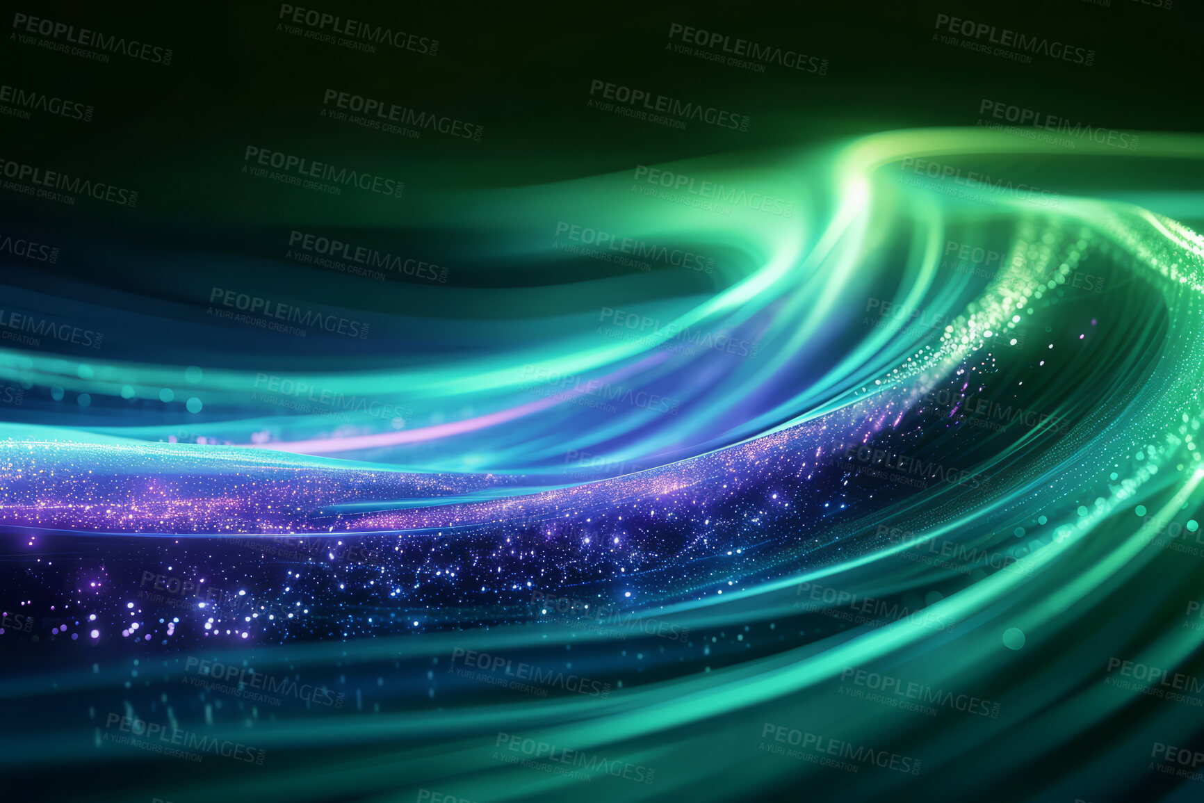 Buy stock photo Neon lines, graphic and background illustration. Wallpaper, futuristic and electrifying designs for digital art, creativity and information technology in mesmerizing style, abstract colour and waves