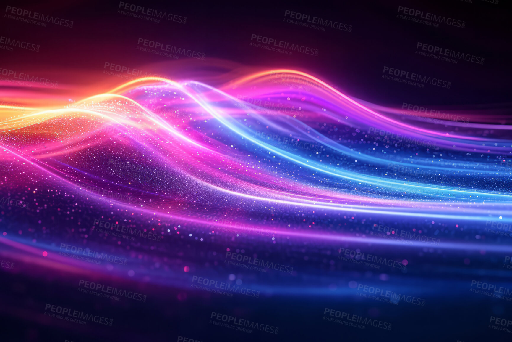 Buy stock photo Neon lines, graphic and background illustration. Wallpaper, futuristic and electrifying designs for digital art, creativity and information technology in mesmerizing style, abstract colour and waves