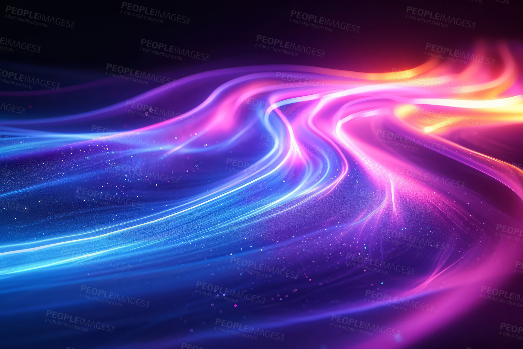 Buy stock photo Neon lines, graphic and background illustration. Wallpaper, futuristic and electrifying designs for digital art, creativity and information technology in mesmerizing style, abstract colour and waves