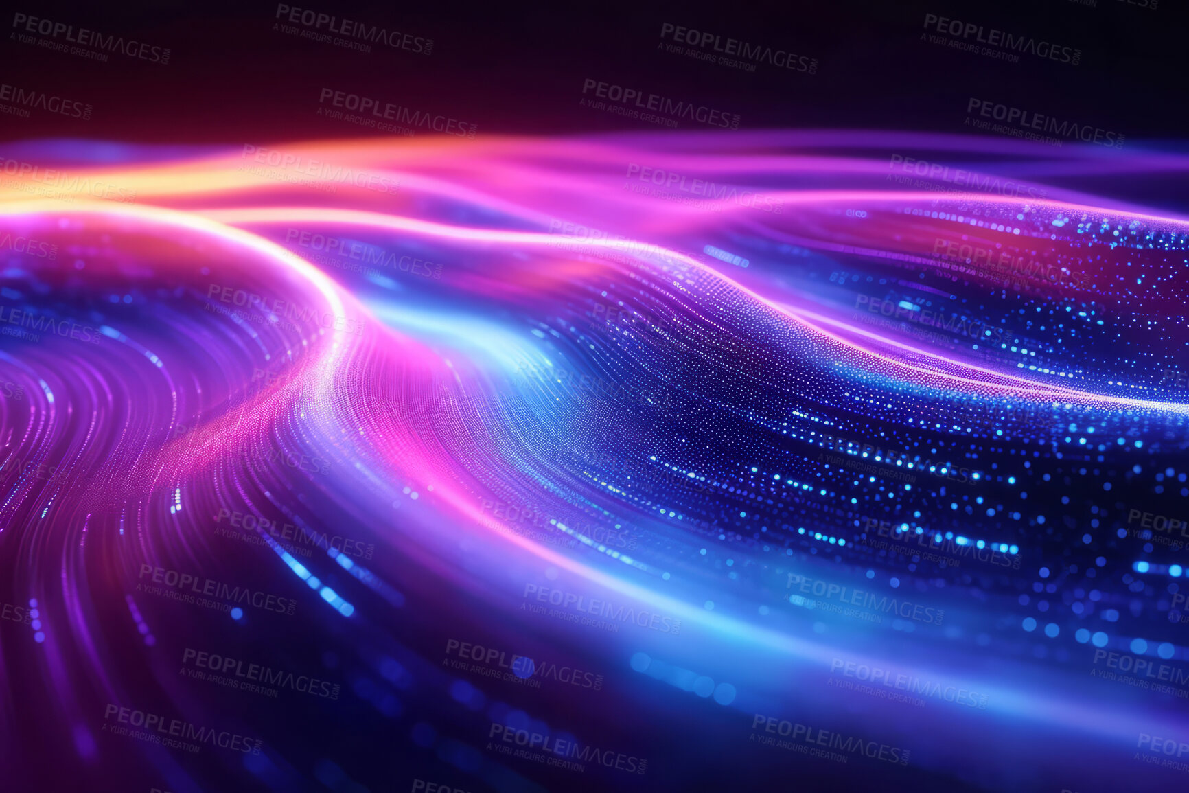 Buy stock photo Neon lines, graphic and background illustration. Wallpaper, futuristic and electrifying designs for digital art, creativity and information technology in mesmerizing style, abstract colour and waves