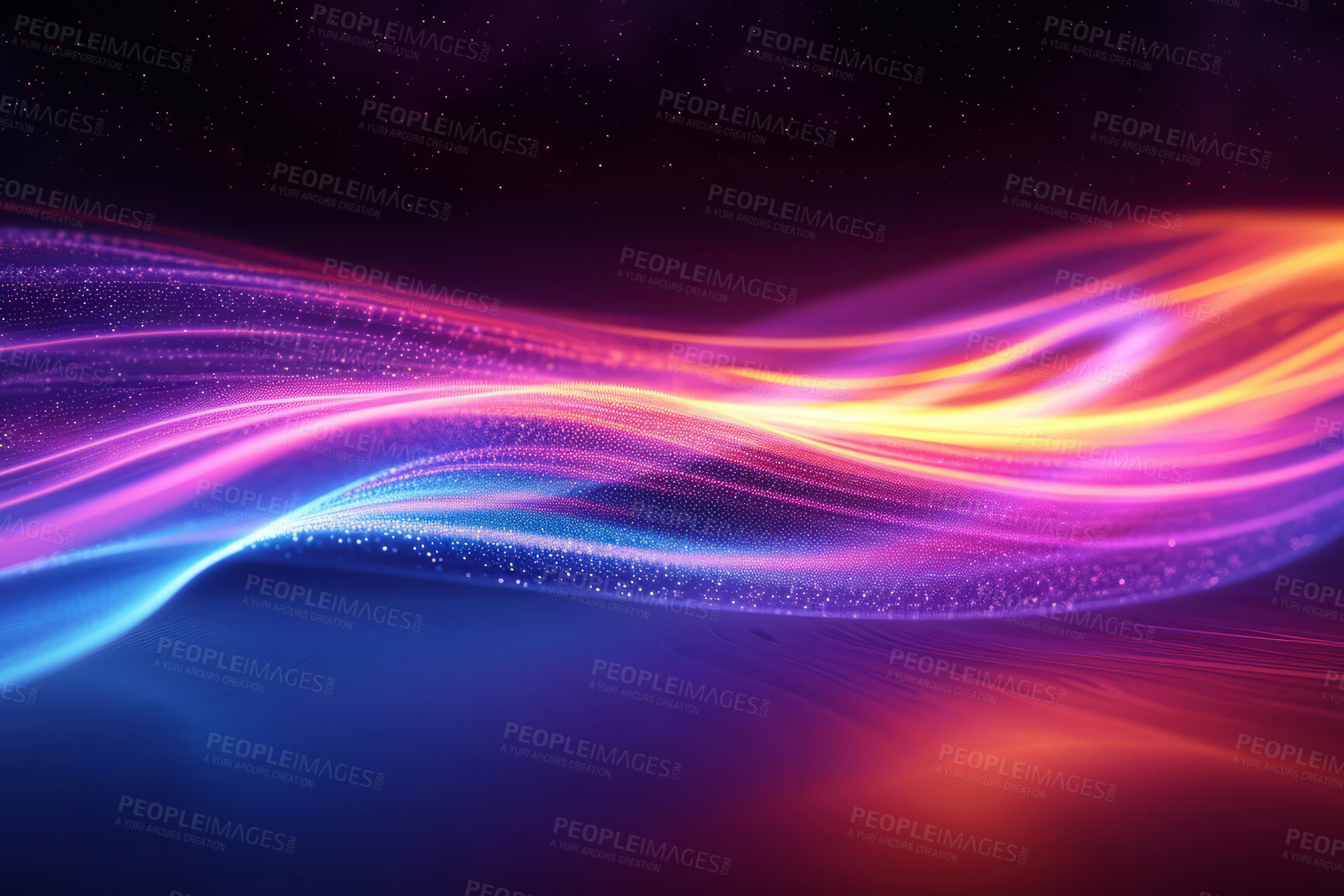 Buy stock photo Neon lines, graphic and background illustration. Wallpaper, futuristic and electrifying designs for digital art, creativity and information technology in mesmerizing style, abstract colour and waves