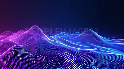 Abstract, digital and background waves. Wallpaper, futuristic and particles for digital, design and illustrative art with creativity, information technology in mesmerizing style, vibrant colour