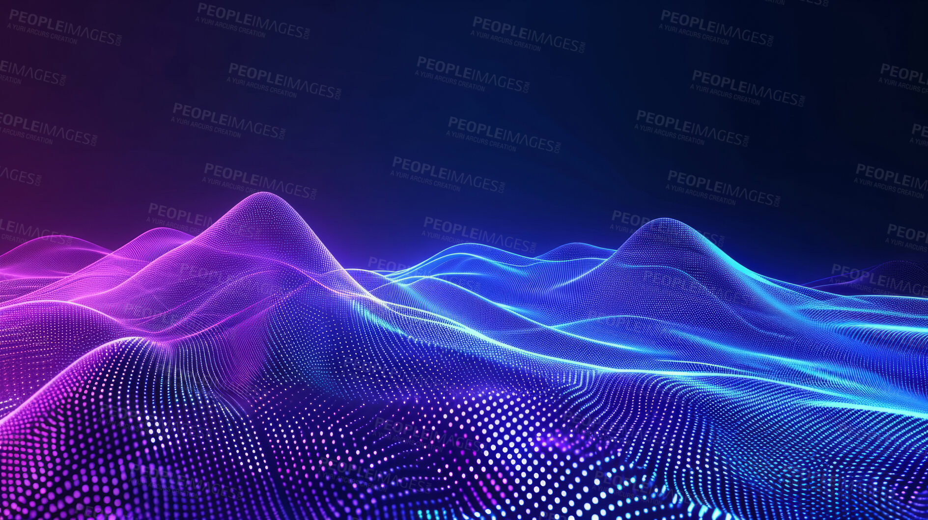 Buy stock photo Abstract, digital and background waves. Wallpaper, futuristic and particles for digital, design and illustrative art with creativity, information technology in mesmerizing style, vibrant colour