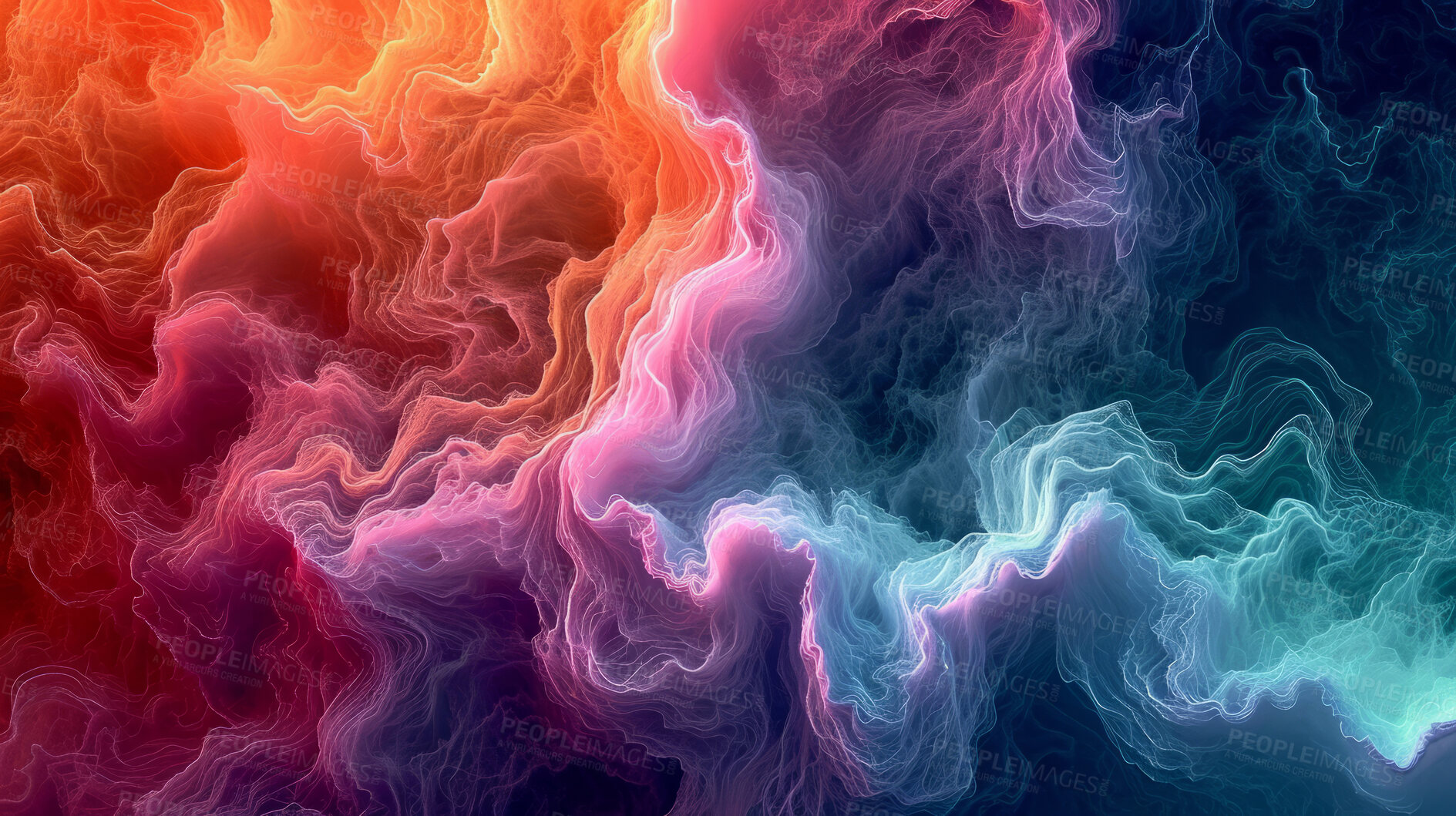 Buy stock photo Abstract, digital and background waves. Wallpaper, futuristic and particles for digital, design and illustrative art with creativity, information technology in mesmerizing style, vibrant colour