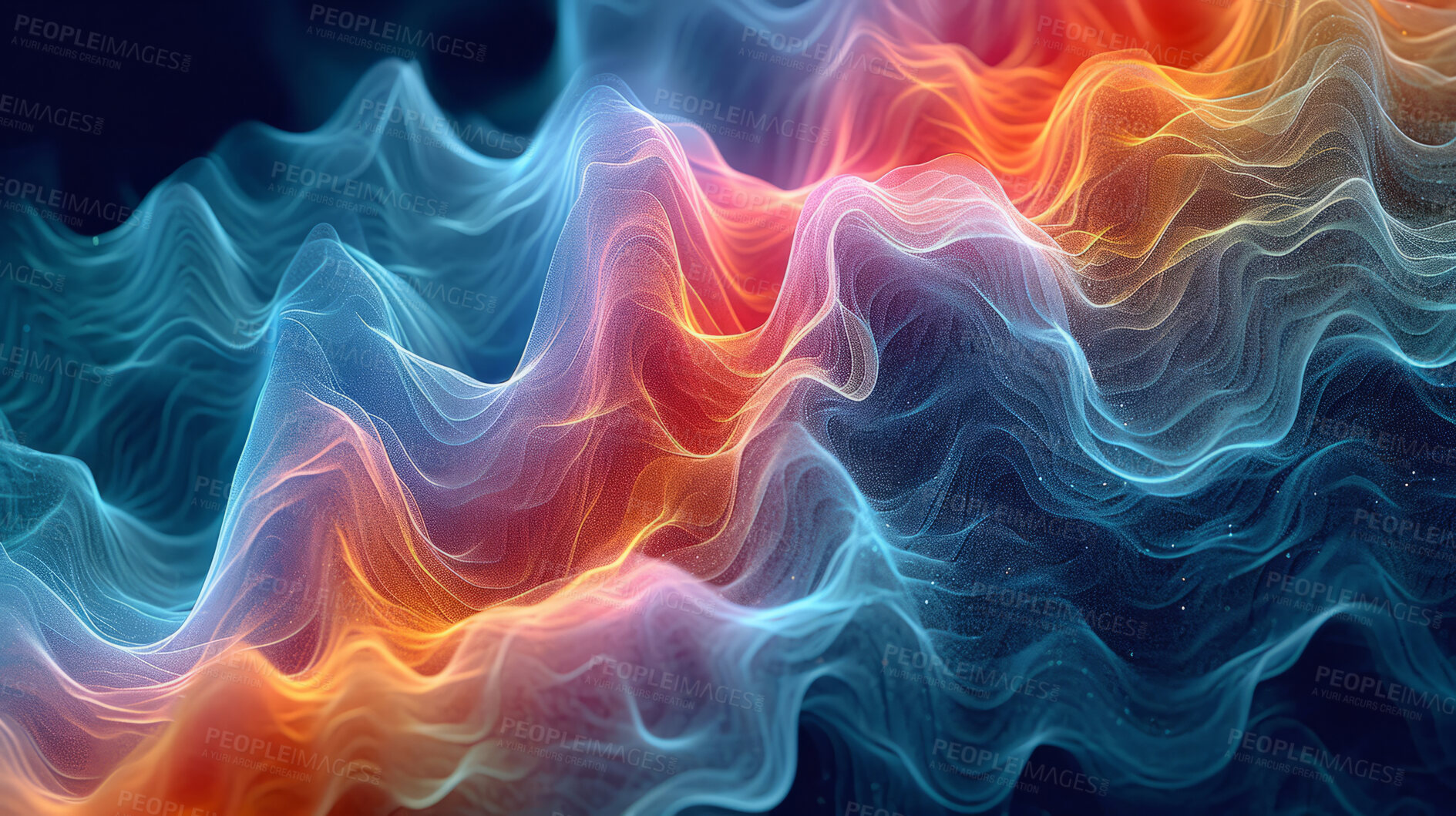 Buy stock photo Abstract, digital and background waves. Wallpaper, futuristic and particles for digital, design and illustrative art with creativity, information technology in mesmerizing style, vibrant colour