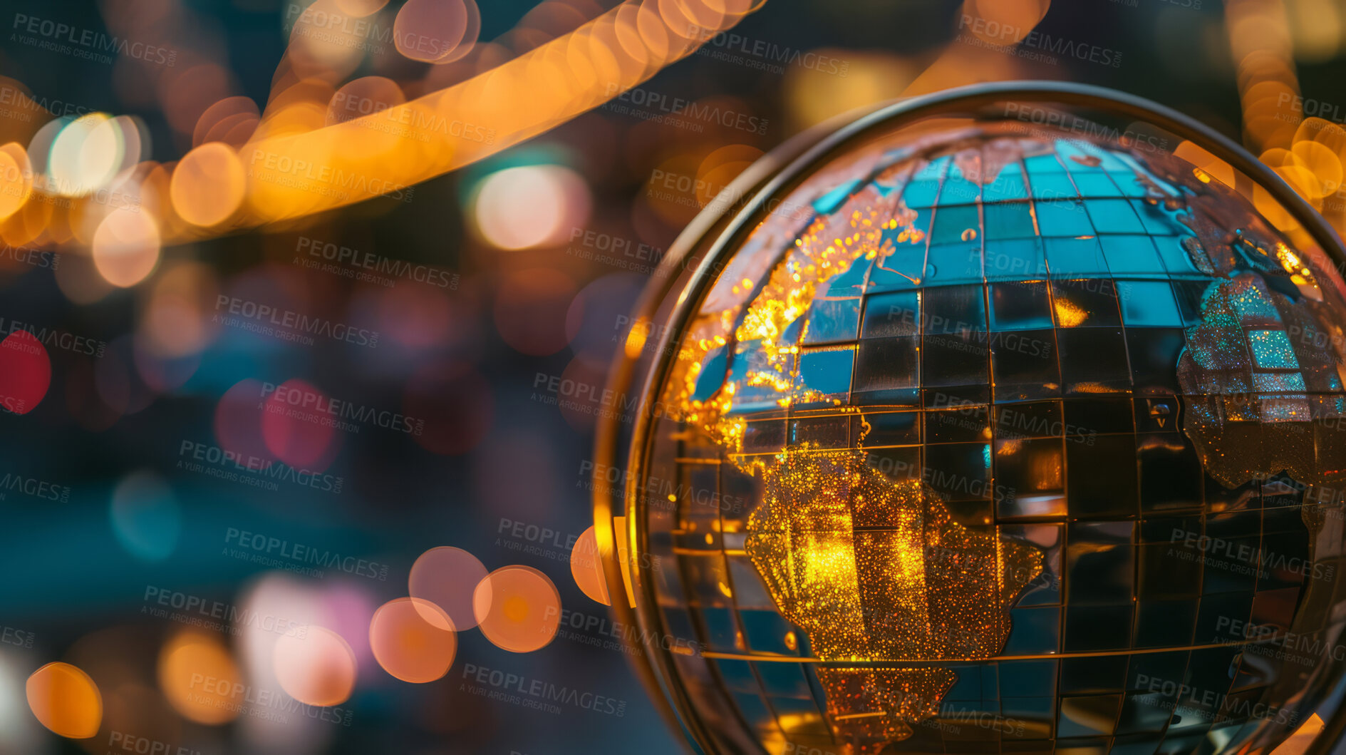 Buy stock photo World, geometric and earth for connection, community and society. Map, networking and communication, planet model with decoration, abstract design or geometric link of business and global economy