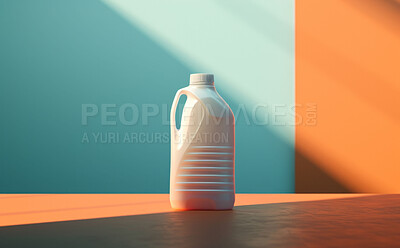 Buy stock photo Cleaning agent, plastic bottle and fabric softener on a background for fresh clothing, laundry or laundromat business.  Mockup, blank and container for design idea, product and recycled eco packaging