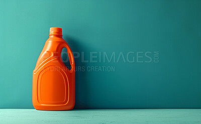 Buy stock photo Cleaning agent, plastic bottle and fabric softener on a background for fresh clothing, laundry or laundromat business.  Mockup, blank and container for design idea, product and recycled eco packaging