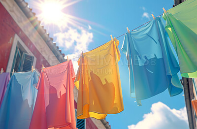 Baby Cute Clothes Hanging On The Clothesline Outdoor Child Laundry