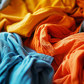 Clothes, fabric and clean laundry background for laundromat business ...