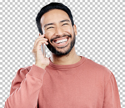 Young asian man, phone call and talk in studio for communication