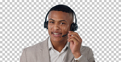 Call center, man and portrait in studio for customer service, CRM questions and IT support on blue background. Face of telemarketing salesman, virtual consultant and microphone for telecom advisory