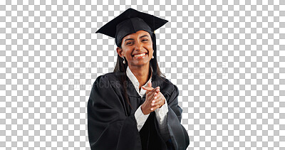 Graduation, education achievement and woman in portrait for success in learning on blue background. Mockup space, celebration and university graduate, certified with pride and knowledge in studio