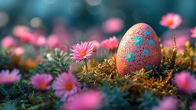 Background, eggs and color for holiday, vacation and easter season with color, chocolate and celebration. Flowers, pink and decoration in abstract for creative wallpaper, advertisement and art.