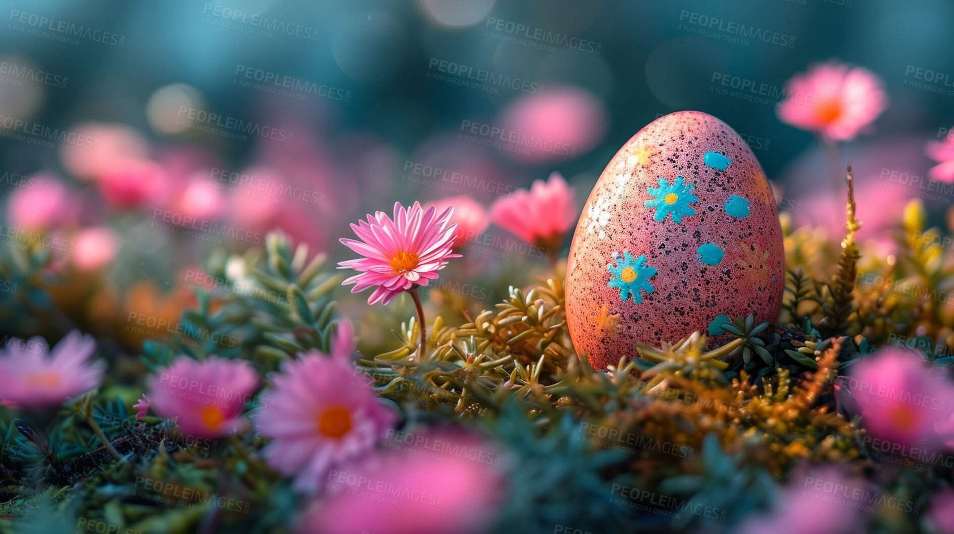 Buy stock photo Background, eggs and color for holiday, vacation and easter season with color, chocolate and celebration. Flowers, pink and decoration in abstract for creative wallpaper, advertisement and art.
