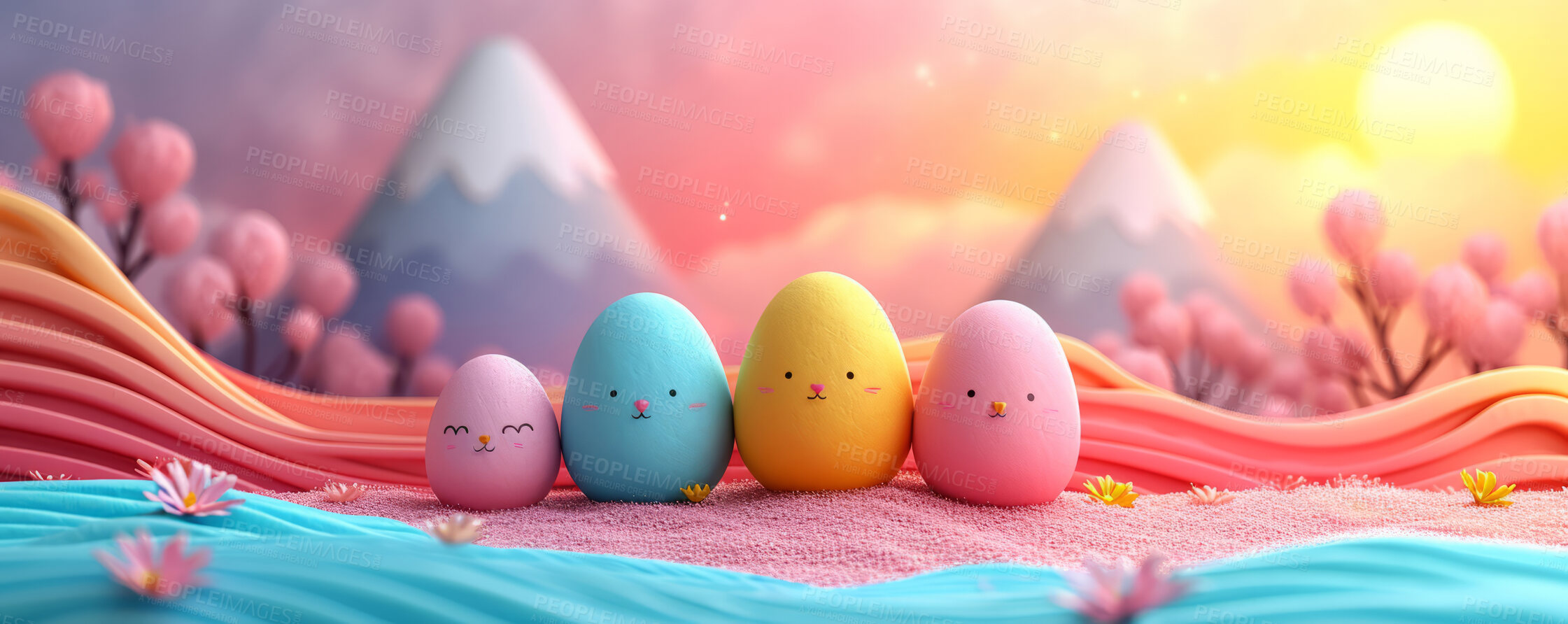 Buy stock photo Background, eggs and color for holiday, vacation and easter season with color, chocolate and celebration. Pastel, banner and decoration in abstract for creative wallpaper, advertisement and art.