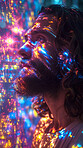 Praying, christ and Jesus with love for religion, augmented reality and spiritual salvation with passion, believe and sacrifice. color, crown and good friday for catholic, christian and bible concept