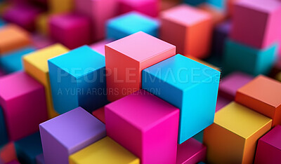 Abstract shape, wallpaper and backdrop connection of 3d square scene for online storage, big data and creativity software. Colourful, vibrant and creative mockup for graphic design, poster or celebration