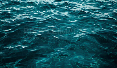 Abstract, wave and ocean landscape of calm sea water ripple for wallpaper, background and backdrop. Turquoise, blue and vibrant environmental mockup for poster, climate disaster and eco friendly