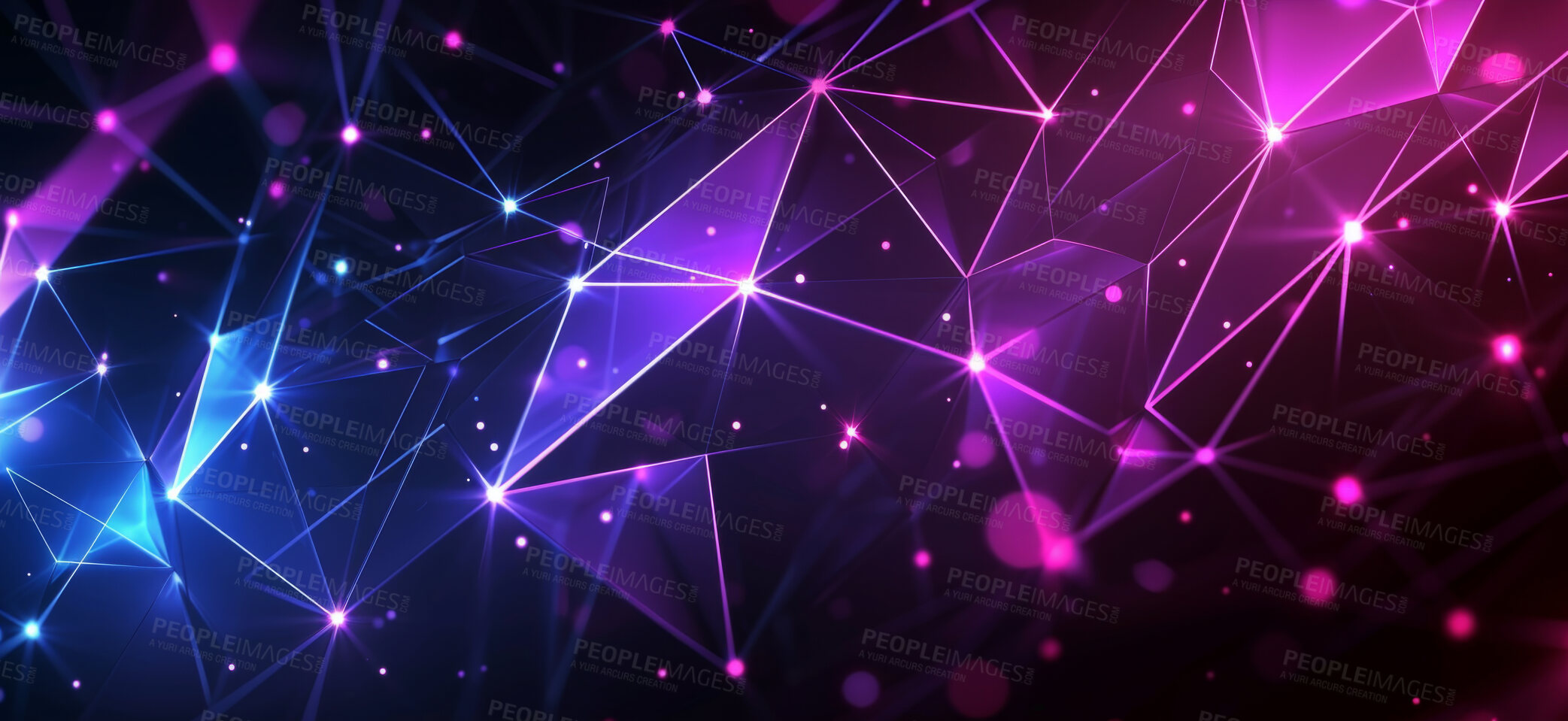 Buy stock photo Code, internet and big data connection for cloud storage, artificial intelligence and coding. Purple, matrix and network connectivity for ai algorithm, quantum computing and communication background