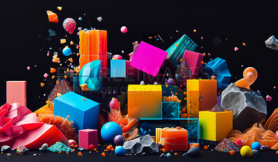Abstract shape, wallpaper and backdrop connection of 3d render scene for online storage, big data and creativity software. Colourful, vibrant and creative mockup for graphic design, poster or celebration
