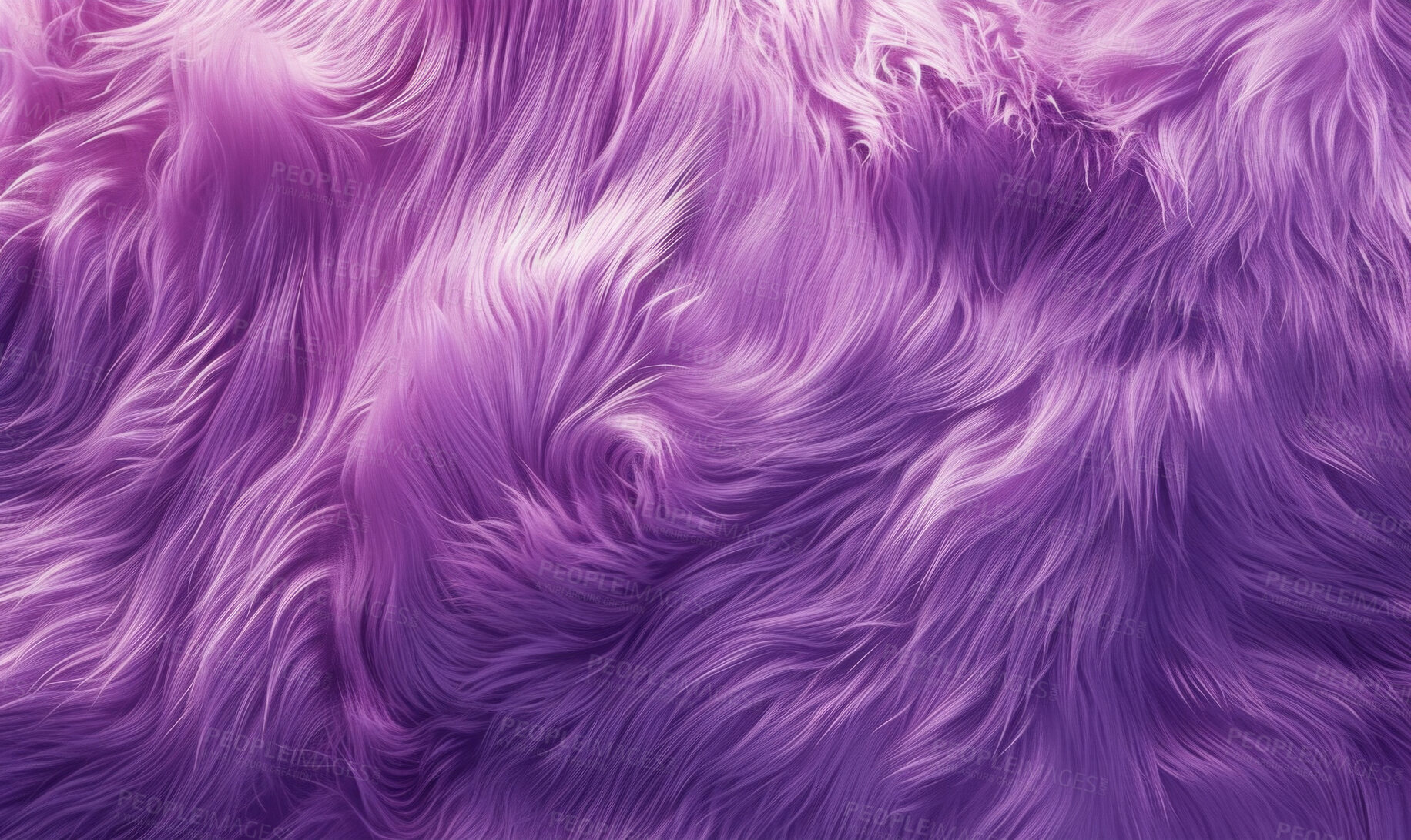 Buy stock photo Abstract, colour and fur detail background for digital design concept, poster or wallpaper. Vivid, colourful and purple fluffy surface render for copyspace, mockup or creative inspiration backdrop