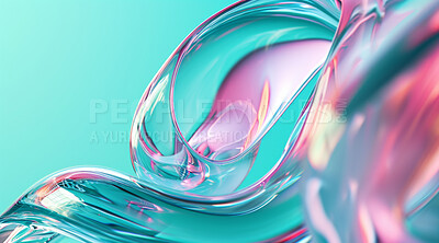 Buy stock photo Iridescent, fabric and wave flow render on a white background for design, wallpaper or backdrop. Colourful, vibrant and holographic fluid closeup of curves graphic for science, 3d art and creativity
