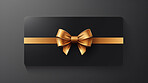 Card, gift and present with bow on black background for purchase, online shopping or discount. Bow, ribbon, black coupon for discount, sale, special surprise voucher.