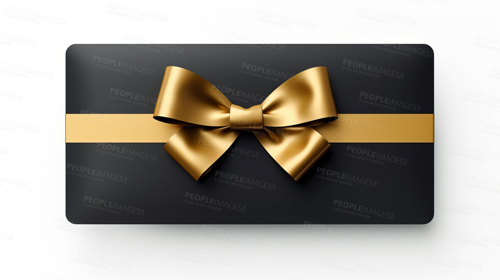 Buy stock photo Card, gift and present with bow on white background for purchase, online shopping or discount. Bow, ribbon, black coupon for discount, sale, special surprise voucher.