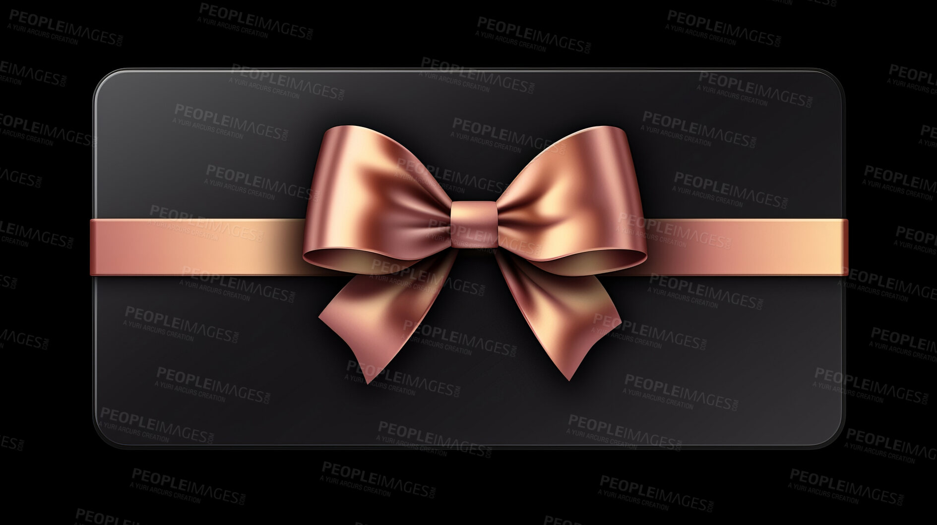 Buy stock photo Card, gift and present with bow on black background for purchase, online shopping or discount. Bow, ribbon, black coupon for discount, sale, special surprise voucher.