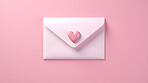 Card, gift and letter envelope with heart on pink background for message, mail, shopping or discount. Paper, card and note for romance present, prize, special surprise voucher.