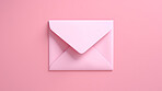 Card, gift and letter envelope on pink background for message, mail, shopping or discount. Paper, card and note for romance present, prize, special surprise voucher.