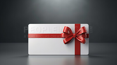 Card, gift and present with bow on black background for purchase, online shopping or discount. Bow, ribbon, white coupon for discount, sale, special surprise voucher.