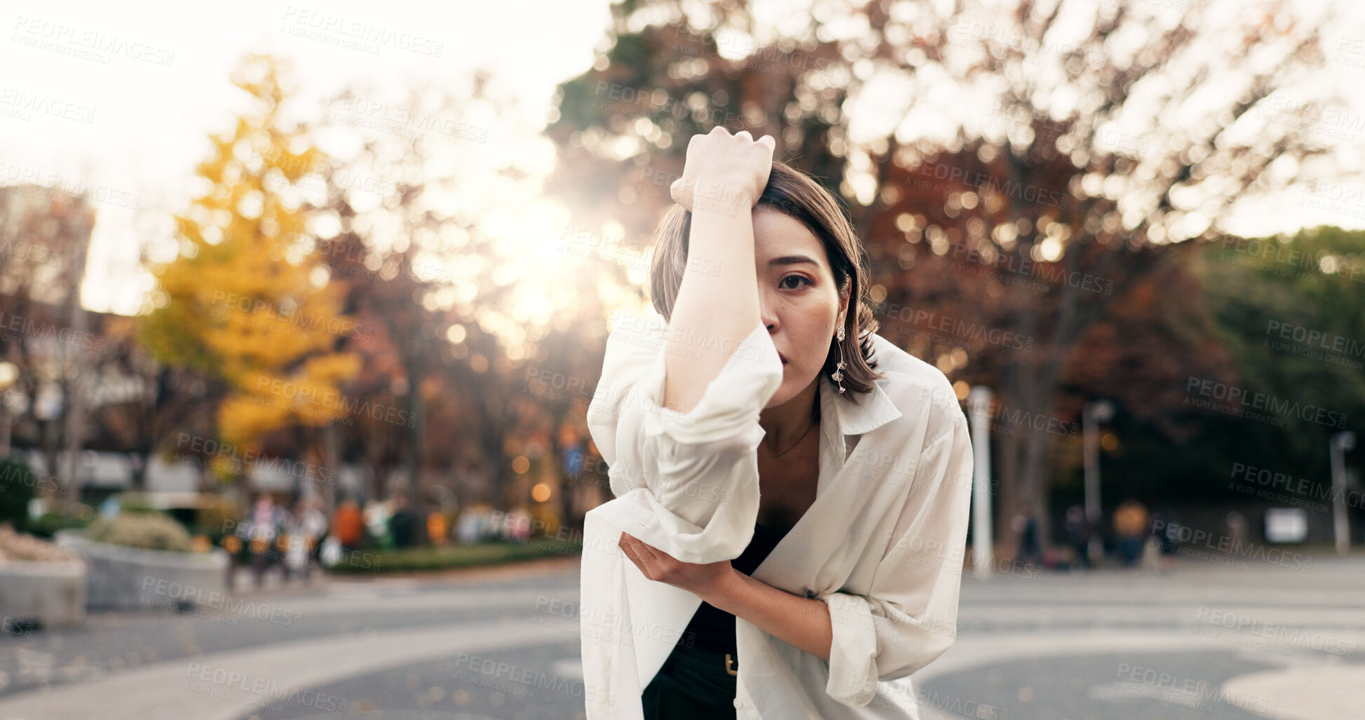 Buy stock photo Outdoor, dancing and woman with talent, face and performance with training, routine or creative industry. Portrait, contemporary dancer or girl with summer, movement or artist with practice or energy