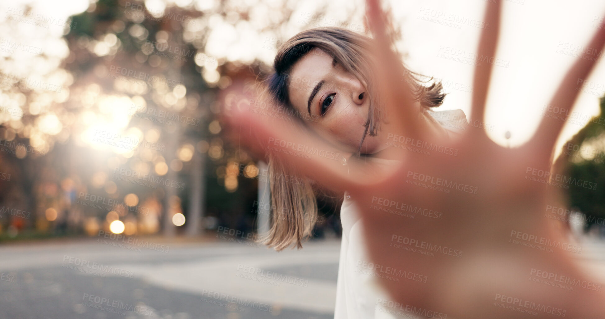 Buy stock photo Outdoor, dancing and woman with energy, face and performance with training, routine and creative industry. Portrait, contemporary dancer and girl with summer, movement and artist with practice