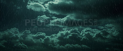 Abstract, storm clouds and outdoor climate change background for environment, weather danger and disaster. Dark sky, rain and hurricane backdrop mockup for poster, news report or wallpaper design