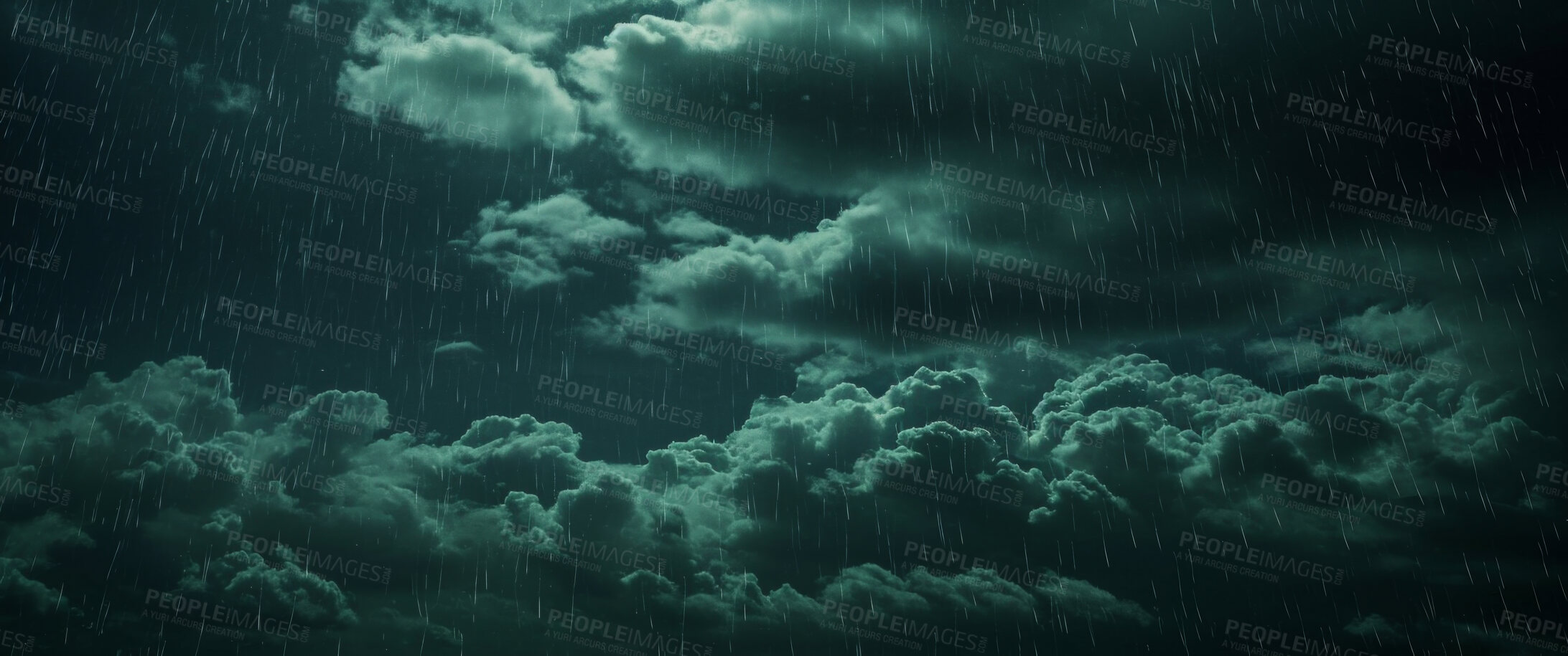 Buy stock photo Abstract, storm clouds and outdoor climate change background for environment, weather danger and disaster. Dark sky, rain and hurricane backdrop mockup for poster, news report or wallpaper design