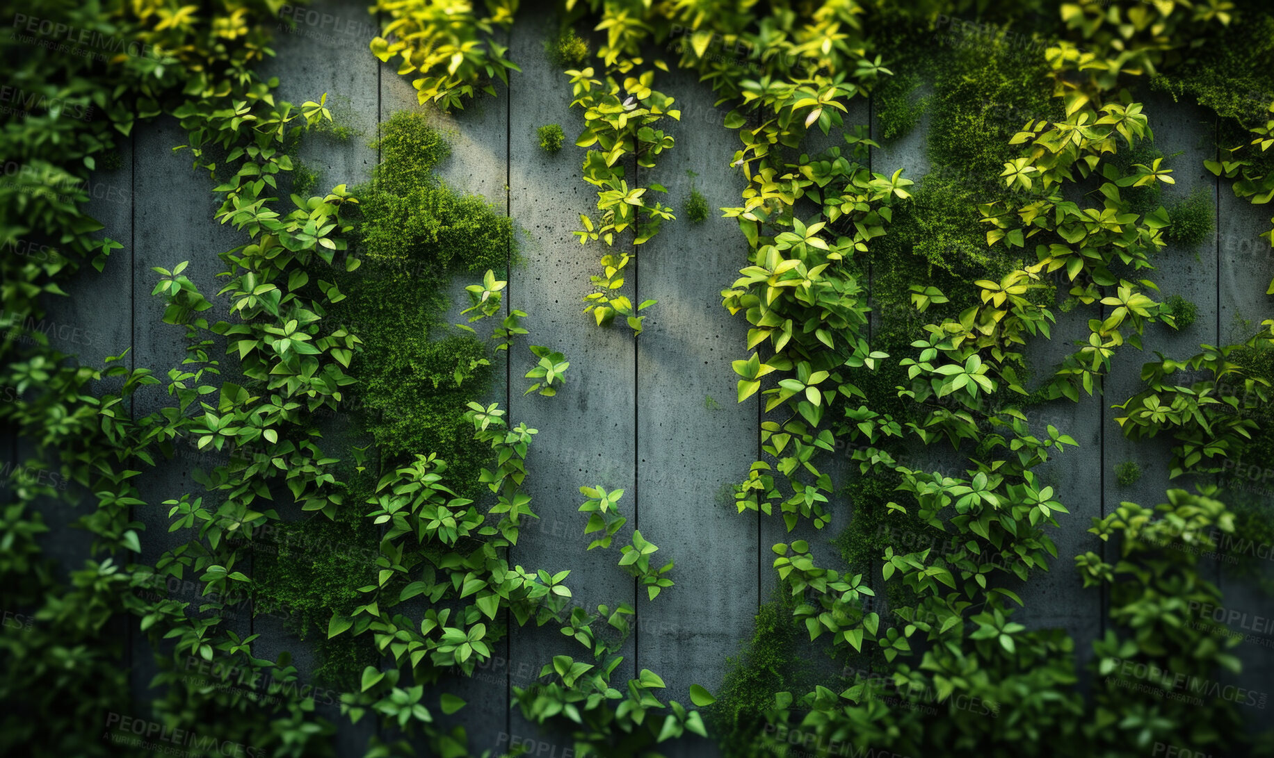 Buy stock photo Leaves, environment and sustainability mockup of plant wall for background, wallpaper and design. Green beauty, lush and natural backdrop with copyspace for ecology, eco friendly or carbon footprint