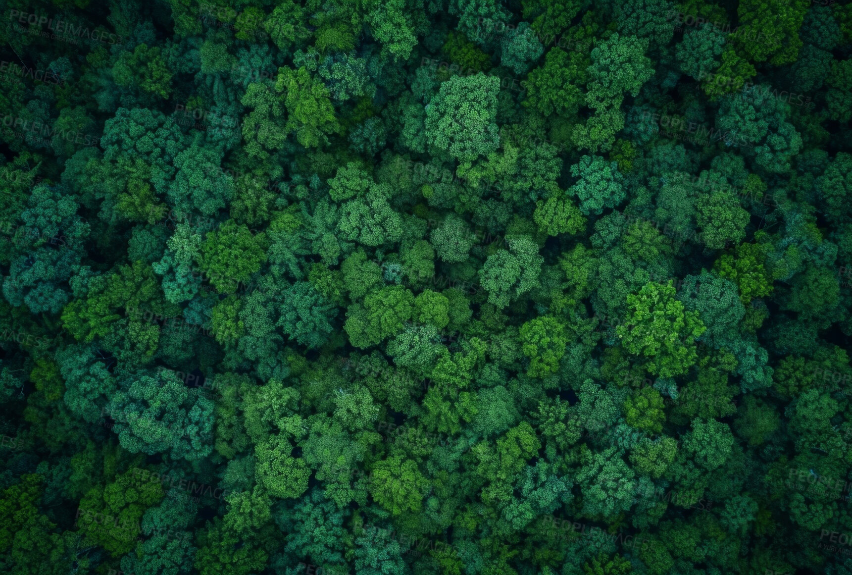 Buy stock photo Drone view, environment or sustainability mockup of forrest for background, wallpaper and design. Green beauty, lush and natural backdrop with copyspace for ecology, eco friendly or carbon footprint