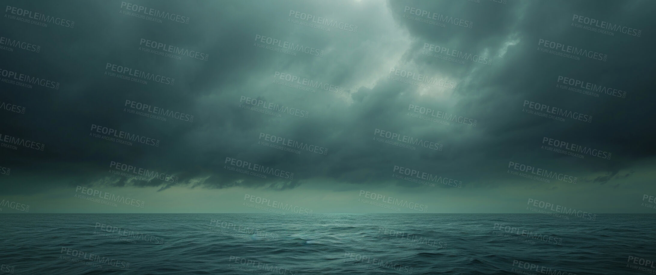 Buy stock photo Abstract, storm clouds and outdoor climate change background for environment, weather danger and disaster. Dark sky, rain and hurricane backdrop mockup for poster, news report or wallpaper design