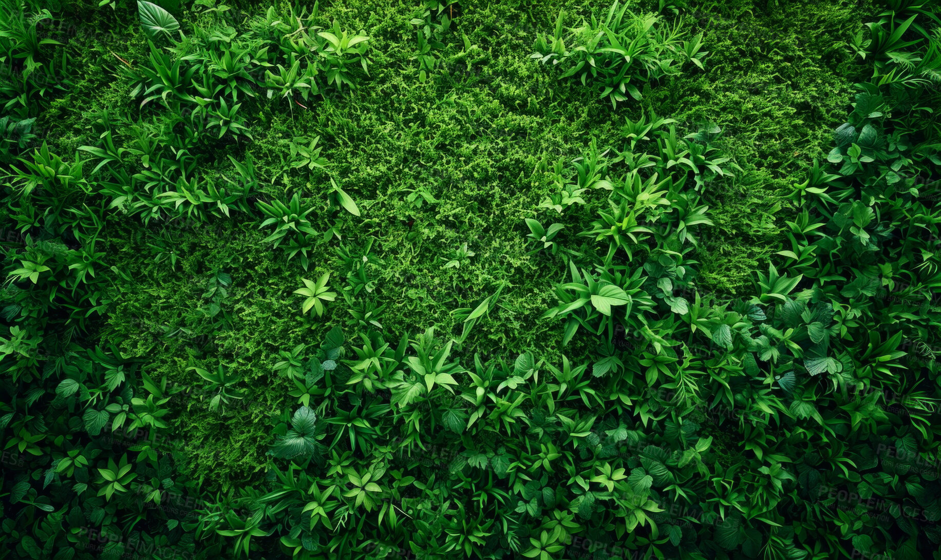 Buy stock photo Leaves, environment and sustainability mockup of plant wall for background, wallpaper and design. Green beauty, lush and natural backdrop with copyspace for ecology, eco friendly or carbon footprint